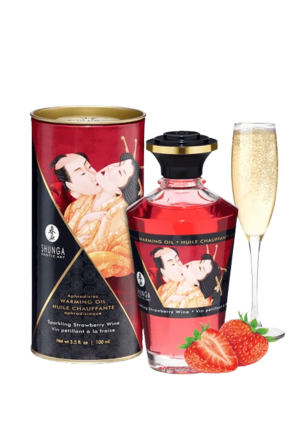 Rozgrzewający, jadalny olejek do masażu - wino truskawkowe