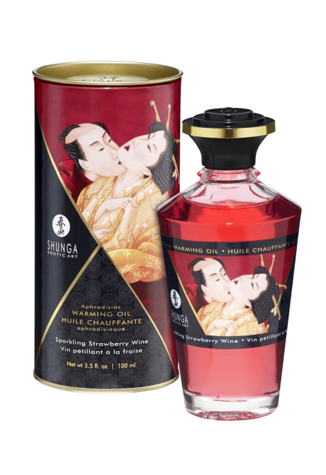 Rozgrzewający, jadalny olejek do masażu - wino truskawkowe