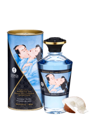 Rozgrzewający, jadalny olejek do masażu miejsc intymnych - kokos