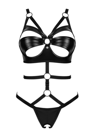 Pikantne body z ekoskóry z otwartym krokiem