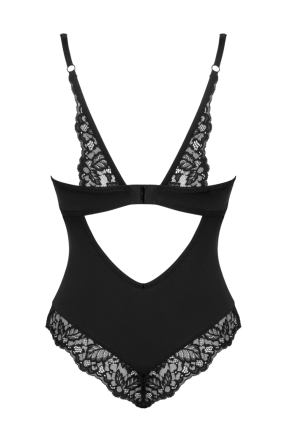 Klasyczne, czarne body wykończone piękną koronką