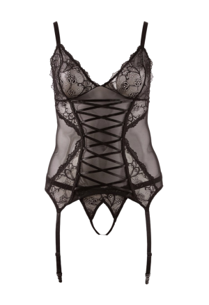 Gorący, prześwitujący gorset z zapięciem do pończoch - Plus Size