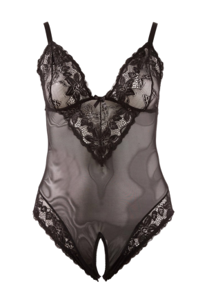 Zalotne body z dodatkiem koronki i otwartym krokiem - Plus Size