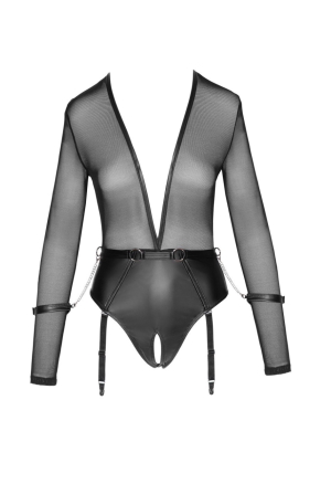 Drapieżne body z prześwitującą górą i otwartym krokiem