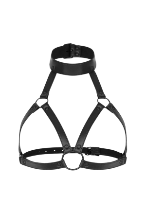 Regulowana uprząż z ekoskóry w czarnym kolorze