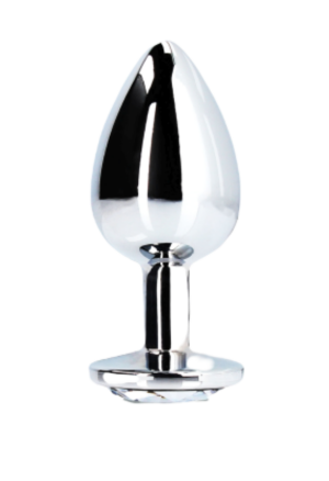 Metalowy, srebrny korek analny z kryształkiem