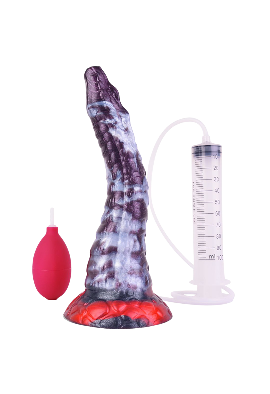 Fantazyjne, silikonowe dildo o spiralnej strukturze z funkcją wytrysku - 25 cm