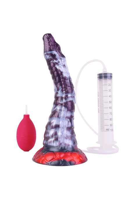Fantazyjne, silikonowe dildo o spiralnej strukturze z funkcją wytrysku - 25 cm
