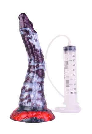 Fantazyjne, silikonowe dildo o spiralnej strukturze z funkcją wytrysku - 25 cm