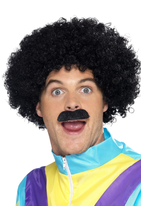 Czarna peruka w zestawie z wąsami