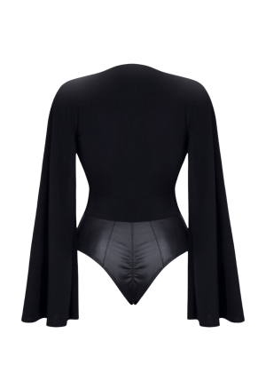 Unikalne body z długimi, otwartymi rękawami i głębokim dekoltem