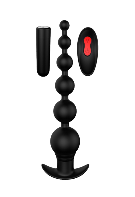 Silikonowy wibrator analny z koralikami i pilotem bezprzewodowym