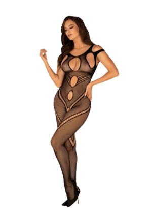 Zmysłowe bodystocking z przezroczystej siateczki z oryginalnymi wycięciami