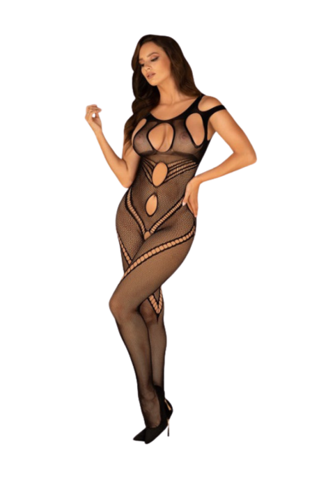 Zmysłowe bodystocking z przezroczystej siateczki z oryginalnymi wycięciami