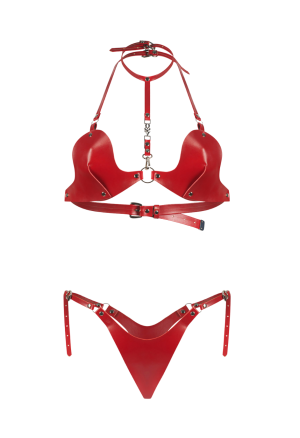 Zjawiskowy komplet bielizny z odpinanym chokerem w kolorze czerwonym