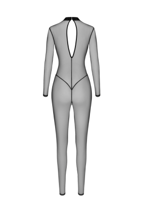 Zjawiskowy, tiulowy kombinezon w czarnym kolorze z otwartym krokiem