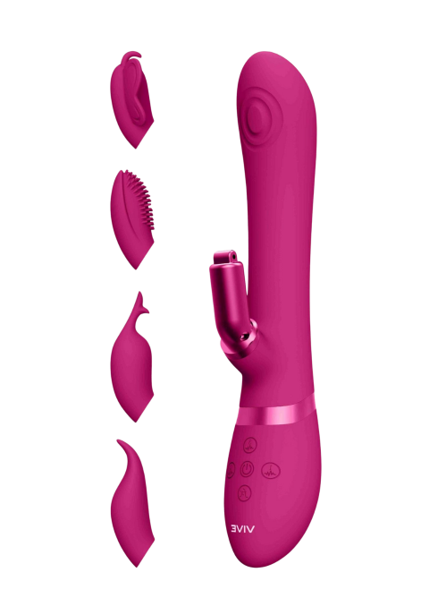 Nowoczesny wibrator króliczek z wymiennymi nakładkami do stymulacji łechtaczki