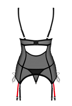 Oryginalny gorset z czarnej siateczki z podwójnymi pasami do pończoch