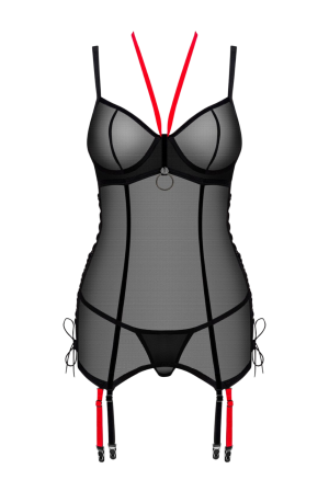 Oryginalny gorset z czarnej siateczki z podwójnymi pasami do pończoch