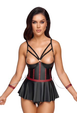 Oryginalny gorset przedłużony baskinką z otwartymi miseczkami