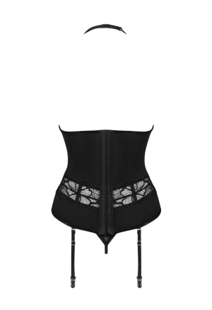 Seksowny gorset z przezroczystej, delikatnej siateczki z pasami do pończoch