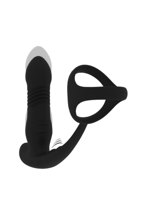 Masażer prostaty z funkcją ruchu posuwistego i pierścieniem na penisa