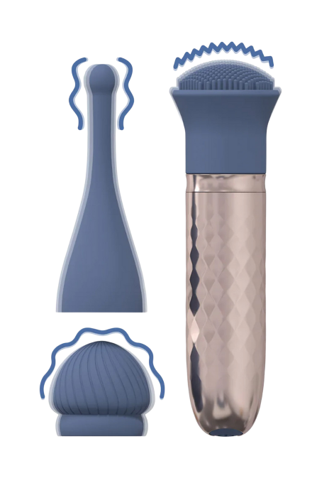 Elegancki stymulator z wymiennymi nakładkami