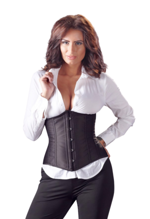 Prosty, czarny gorset podkreślający talię