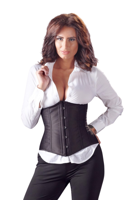 Prosty, czarny gorset podkreślający talię