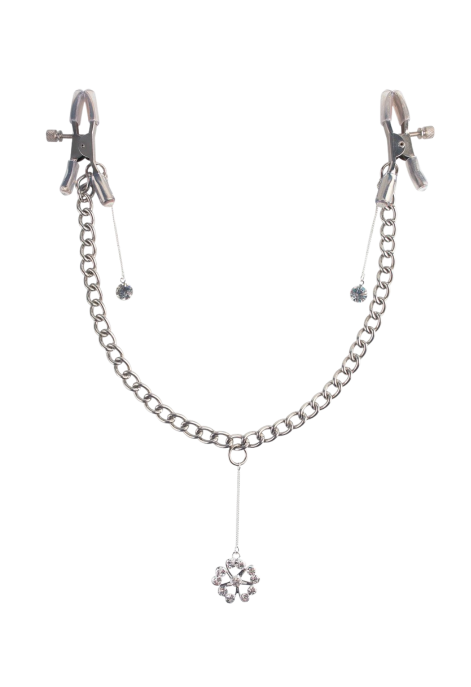 Zaciski na sutki z łańcuszkiem i obciążnikiem w kształcie kwiatuszka