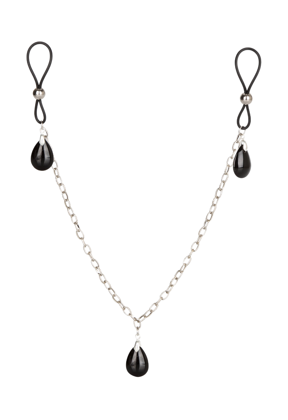 Zaciski na sutki ze srebrnym łańcuszkiem i czarnymi kryształkami