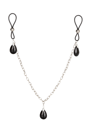 Zaciski na sutki ze srebrnym łańcuszkiem i czarnymi kryształkami