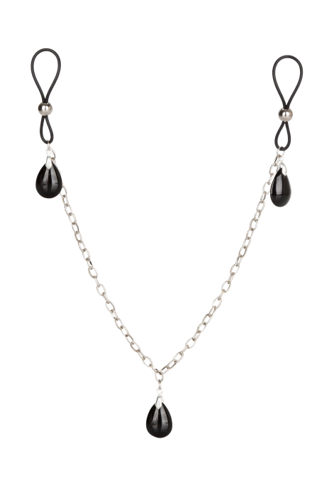 Zaciski na sutki ze srebrnym łańcuszkiem i czarnymi kryształkami