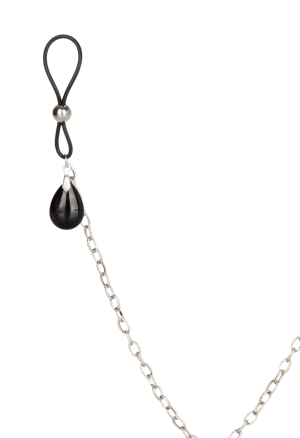 Zaciski na sutki ze srebrnym łańcuszkiem i czarnymi kryształkami