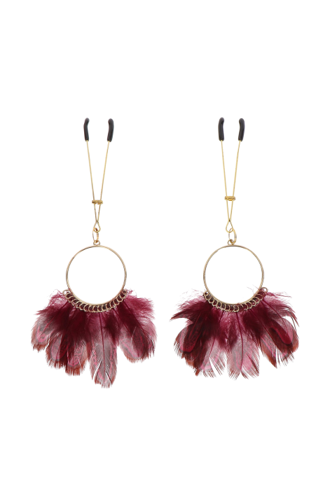 Złote zaciski na sutki ozdobione piórkami