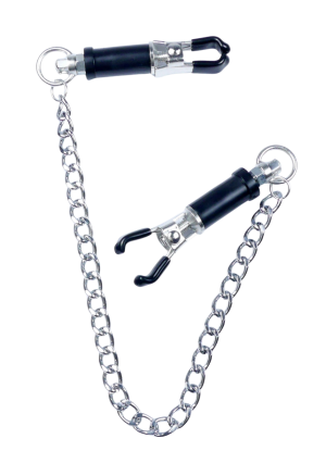 Wytrzymałe, metalowe zaciski na sutki ze srebrnym łańcuszkiem