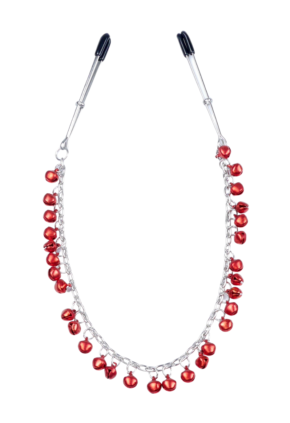 Zaciski na sutki połączone łańcuszkiem z dzwoneczkami