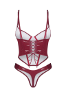 Lakierowany komplet ze sznurowanym gorsetem i stringami