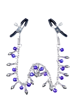 Dekoracyjny łańcuch z zaciskami na sutki, fiołkowe dzwoneczki i ćwieki