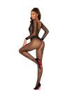 Czarny bodystocking z siateczki z otwartym krokiem
