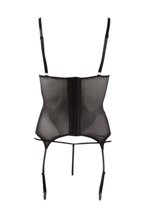 Czarny gorset z siateczki z ozdobnymi paskami