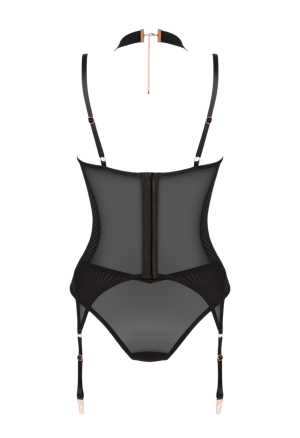 Wyjątkowy, czarny gorset z figami oraz odpinanym chokerem