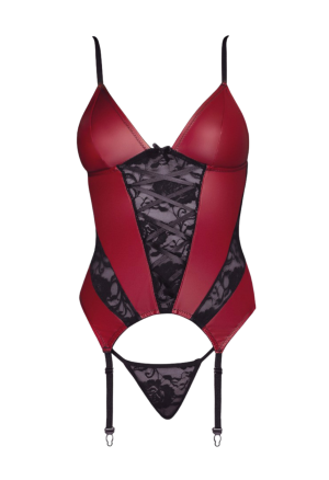 Uwodzący, czerwony gorset z elementami koronki