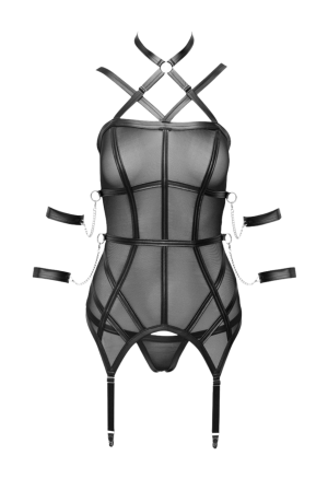 Zmysłowy gorset w stylu bondage z opaskami na ramiona