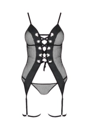 Kuszący komplet - gorset oraz stringi w kolorze czarnym
