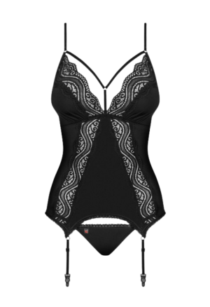 Wyjątkowy, czarny gorset z paskami do pończoch