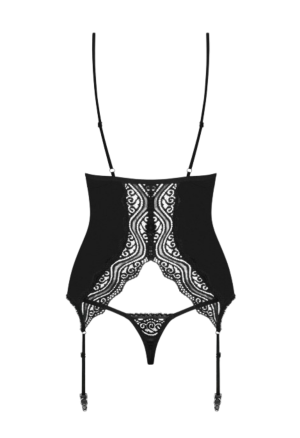 Wyjątkowy, czarny gorset z paskami do pończoch