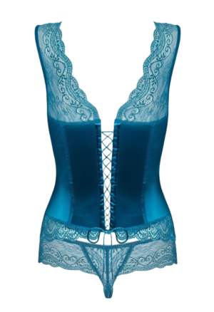 Ekskluzywny, niebieski gorset + stringi z koronką