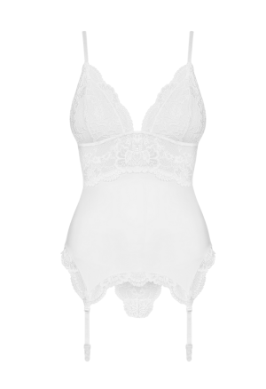 Biały, bogato ozdobiony koronką gorset