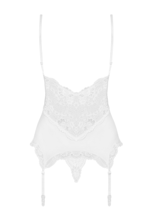 Biały, bogato ozdobiony koronką gorset